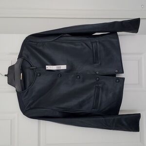 Elie Tahari Navy Blue Faux Leather Jacket Size M 12/14